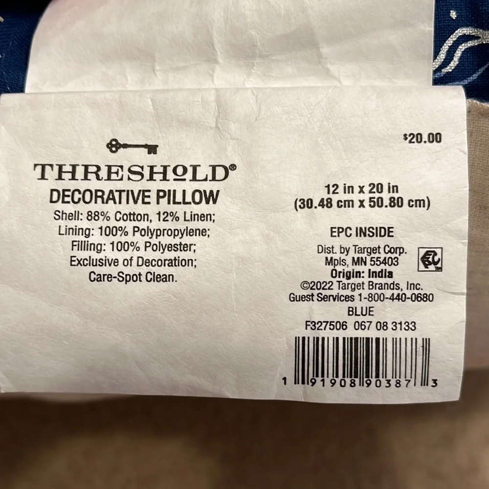 NWT Blue Hanukkah accent lumbar pillow, 20